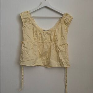 Brandy Melville Pale Yellow Scoop Neck Peplum Crop Top